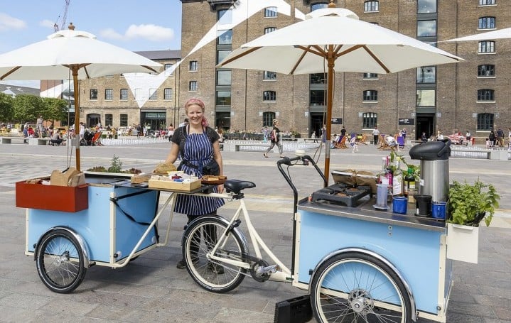 Cargo bikes are used as food trucks.